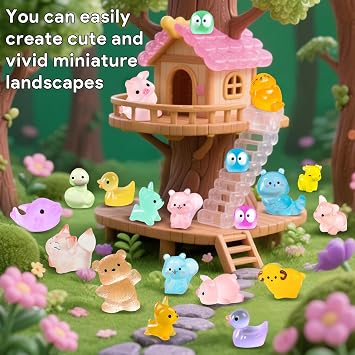 60 pcs Mini Resin Animals, 46 Styles Tiny Animal Figures Glow in the Dark for Potted Micro Landscape Garden Aquarium Dollhouse Decor