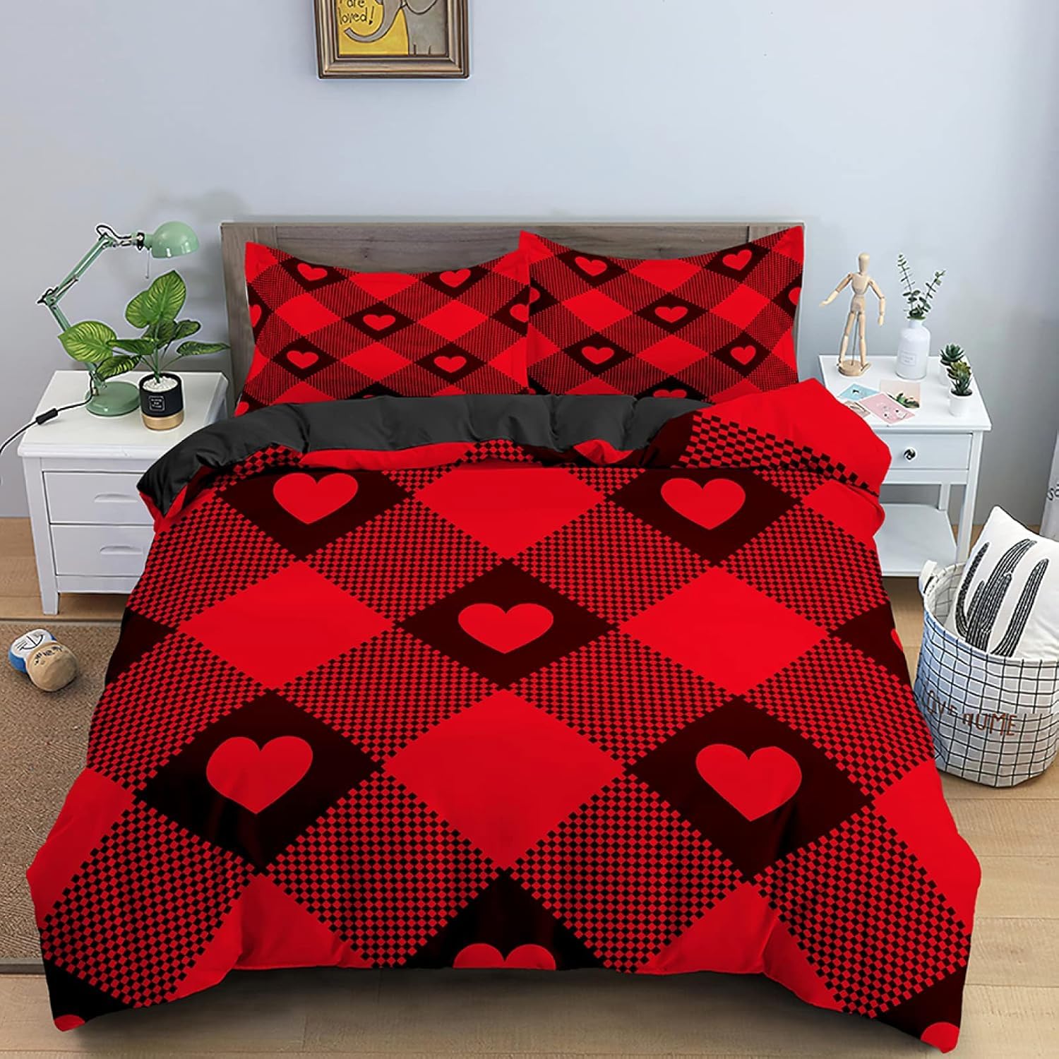 Housse de couette 160x200 cœur en polycoton pour un lit enfant facile à laver