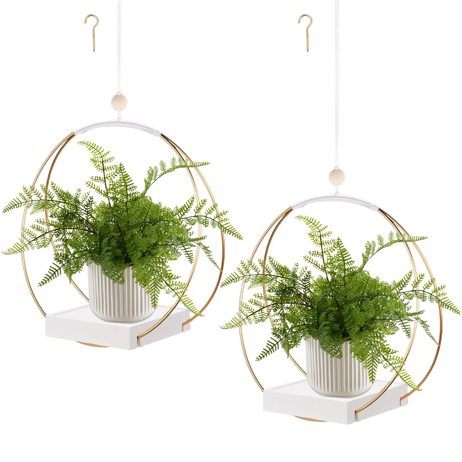 Support plante suspendue intérieur avec base bois stable lot de 2