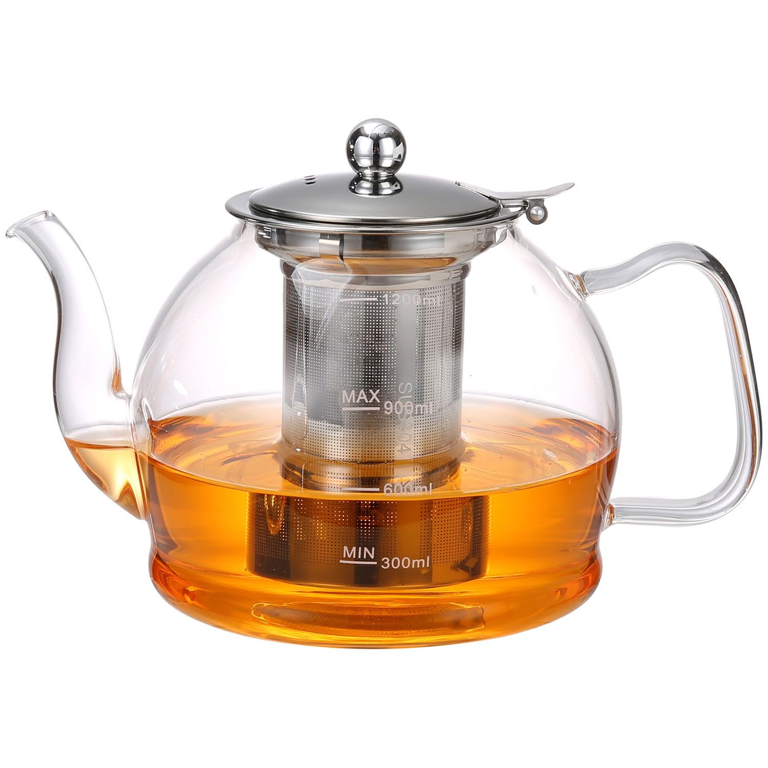 Glass Teapot With Stainless Steel Infuser For Loose Tea, Blooming Tea Pot, Glass Tea Kettle For Stovetop, 1200ml/41oz