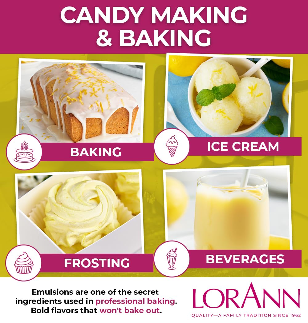 Lorann Oils Emulsión para pastelería, Sabor Natural y Artificial, 118,3 ml, limón, Multicolor