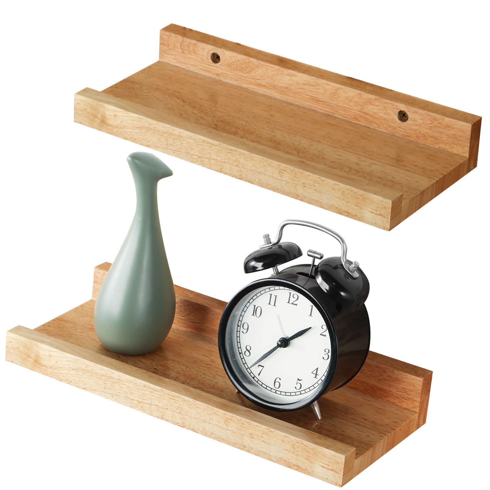 YheenLf Estantes de Pared, Juego de 2, estantes Colgantes, estantes flotantes, 30cm Estantes Colgantes con Bordes Altos, para Dormitorio, Salón, Cocina, Baño, Natural