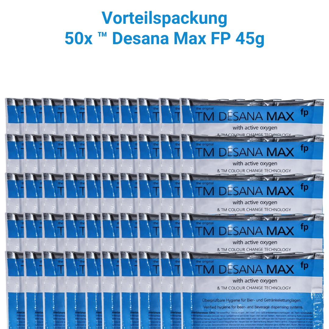 TM Desana Max fp 45 g azul limpiador para tuberías de cerveza, grifo de cerveza, accesorios de limpieza, depósito de limpieza, 10, 100, 265 unidades (50)