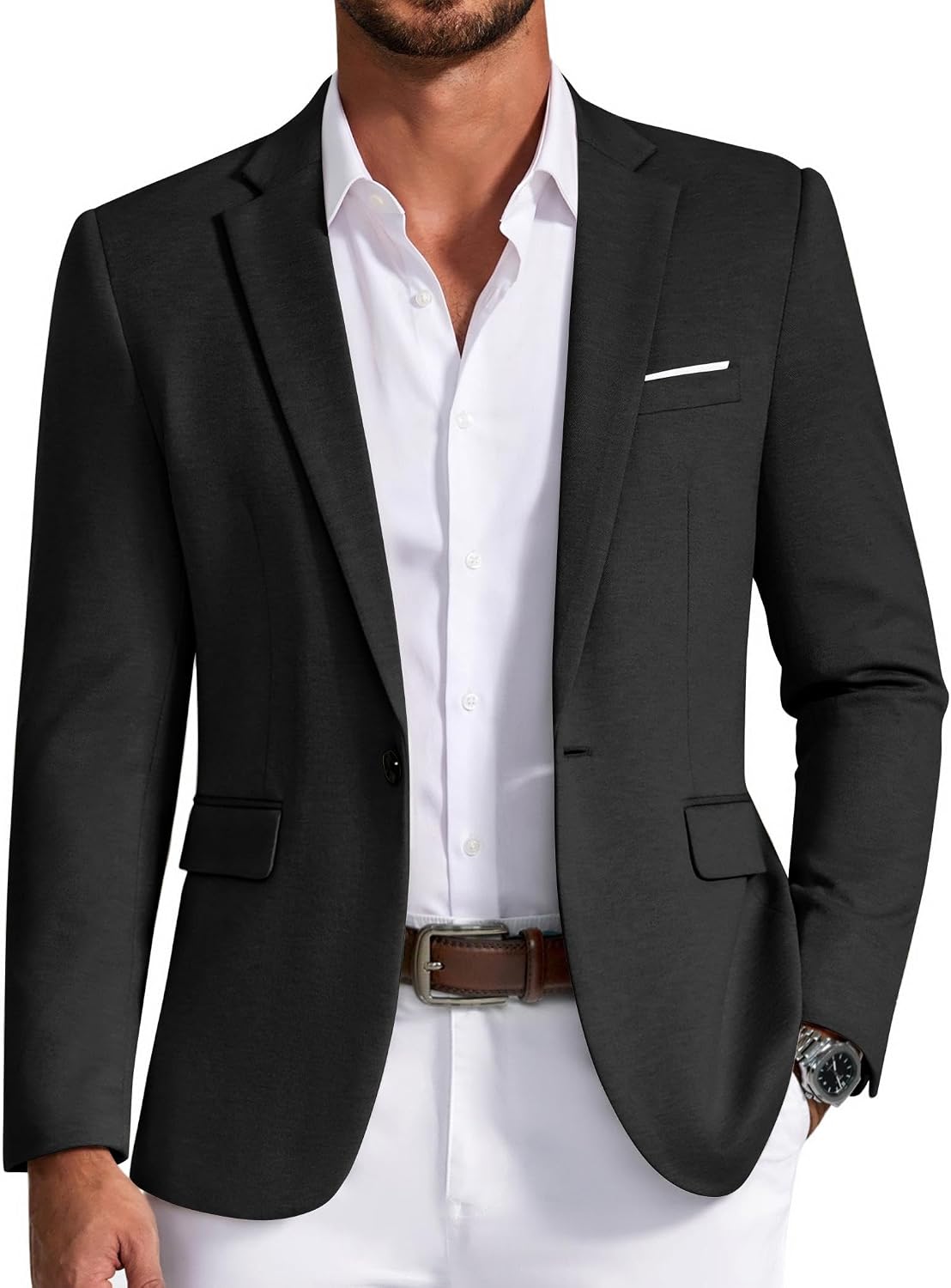 COOFANDY Mens Casual Blazer One Button Lightweight Sport Coat Solid Knit Suit Jacket