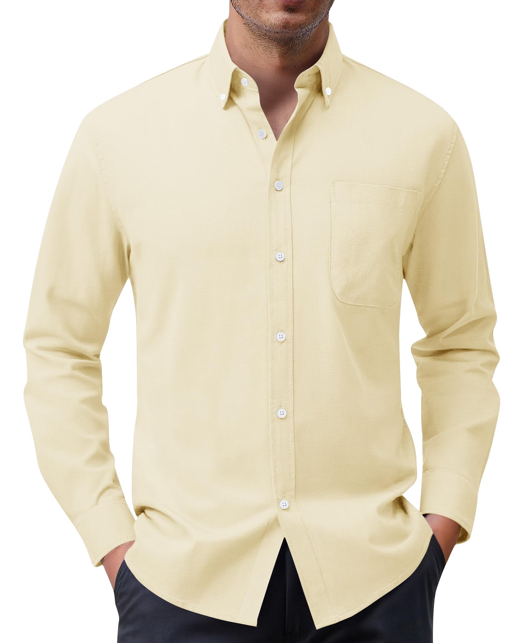 siliteelon Herren Hemd 100% Baumwolle Oxford Hemden Langarm Bügelfrei Freizeit Regular Fit Business Faltenfrei Formales Anzug Hemden mit Tasche