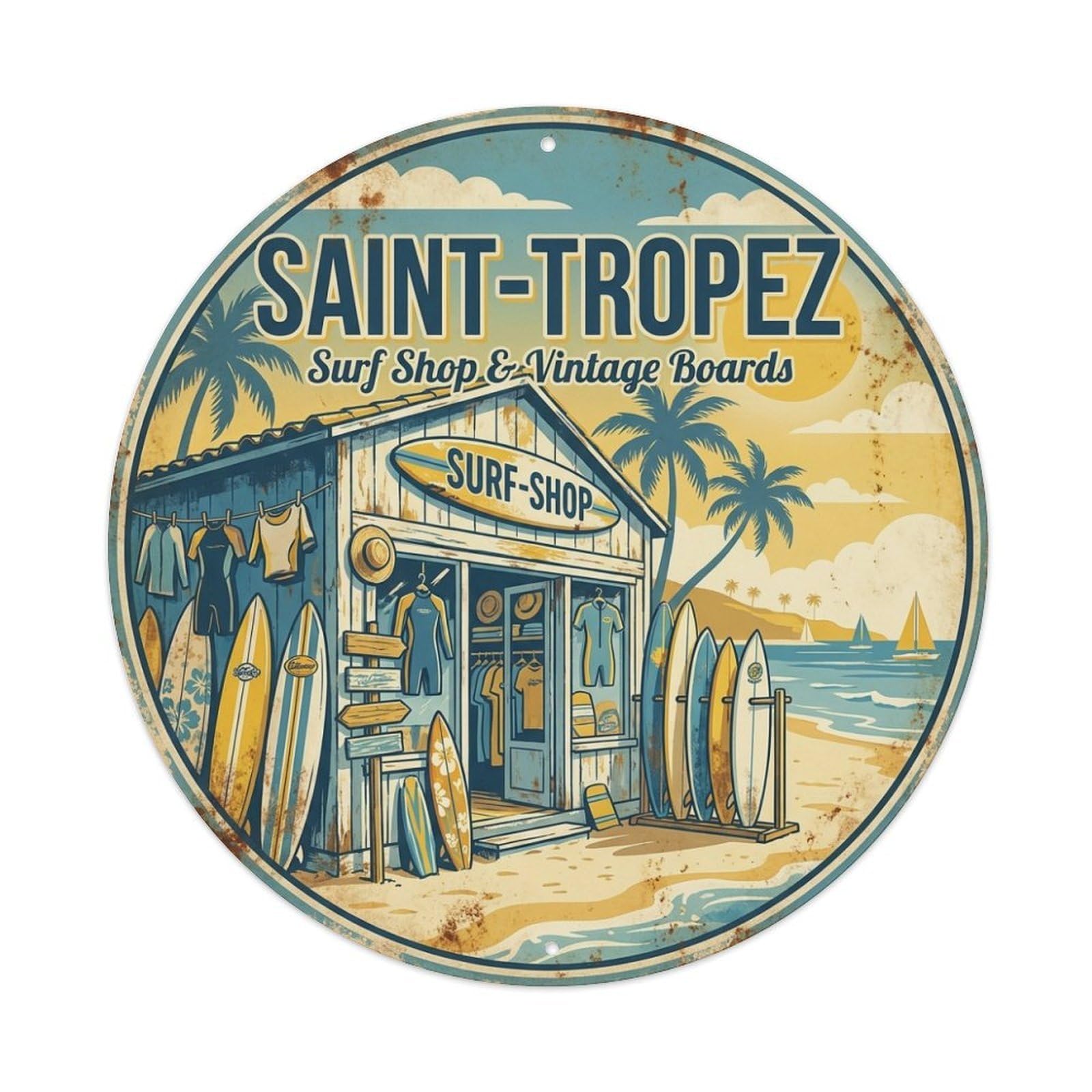 Surf Shop Vintage Boards Travel Saint Tropez France Metal Tin Sign
