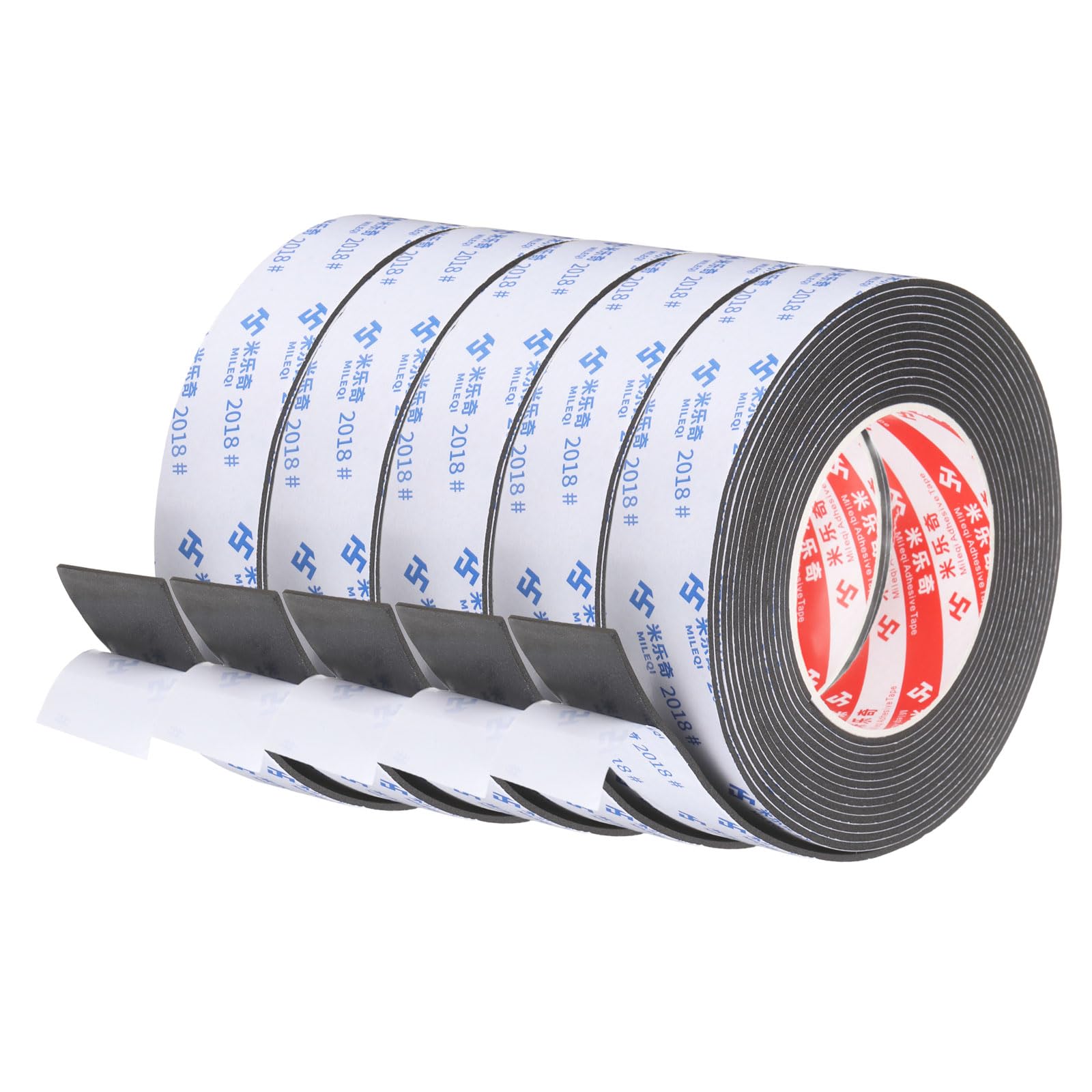 PATIKIL 5Roll Sponge Rubber Foam Tape, 3cm x 2mm x 5 Meters Self-Adhesive Foam Insulation Tape Weather Stripping for Window Door Soundproofing Weatherstrip AC Seal Strip, Black