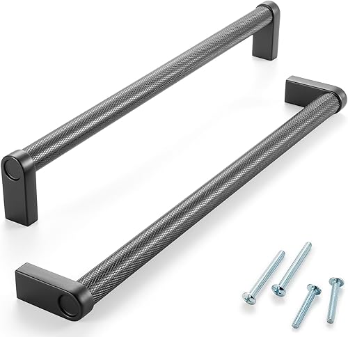 Miniatura 78 de Paquete de 5 tiradores de gabinete de 3–3/4 pulgadas estriado en negro y oro, manijas de gabinete mate en negro y oro cepillado AP1311, herrajes