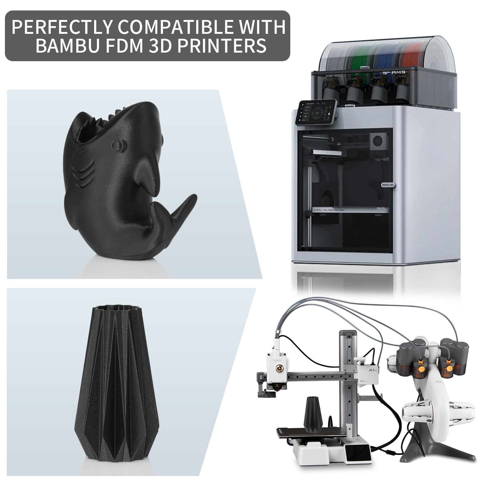 TINMORRY Filamento PETG GF 1,75 mm, filamento impresora 3D 1kg X4 Negro mate