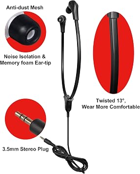 SIMOLIO Wired Noise Isolating Stethoscope Headset with Soft Eartips,Replacement Under-Chin Earphone for Wireless TV Speaker SM-621 SM-621D for Quiet TV Listening