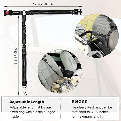 Miniatura 3 de BWOGUE Cinturones de seguridad para perros y gatos, reposacabezas de coche, correas de seguridad ajustables para cinturón de seguridad