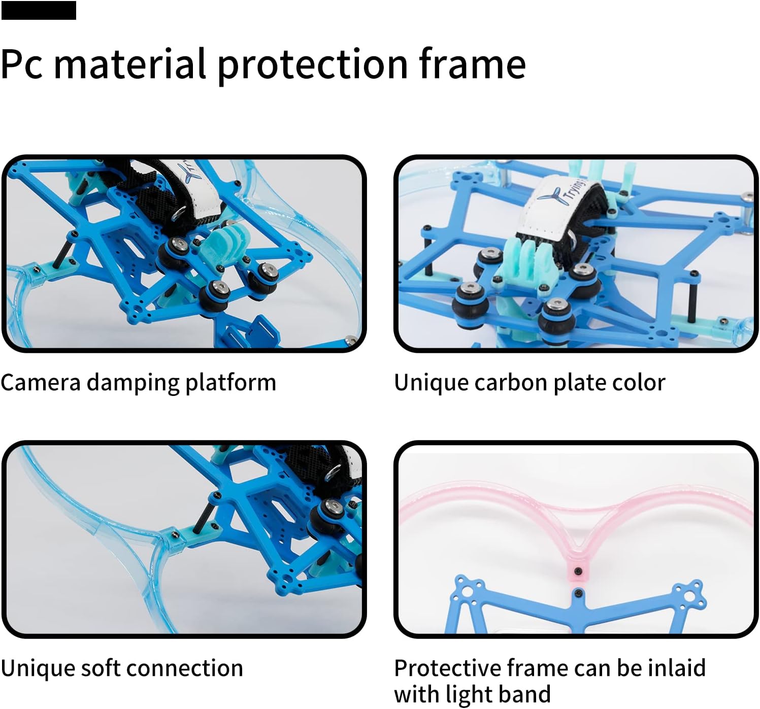 Trying Fly FPV Drone Frame, Freestyle Ccircle frame, 156mm Wheelbase Carbon Fiber, 3.5 inch 6mm Arms (Pink)