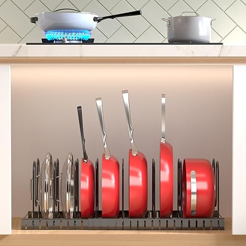 Miniatura 3 de Organizador de ollas y sartenes para debajo del gabinete, organizador de ollas ajustable de 8 niveles para debajo del gabinete, con bandeja de