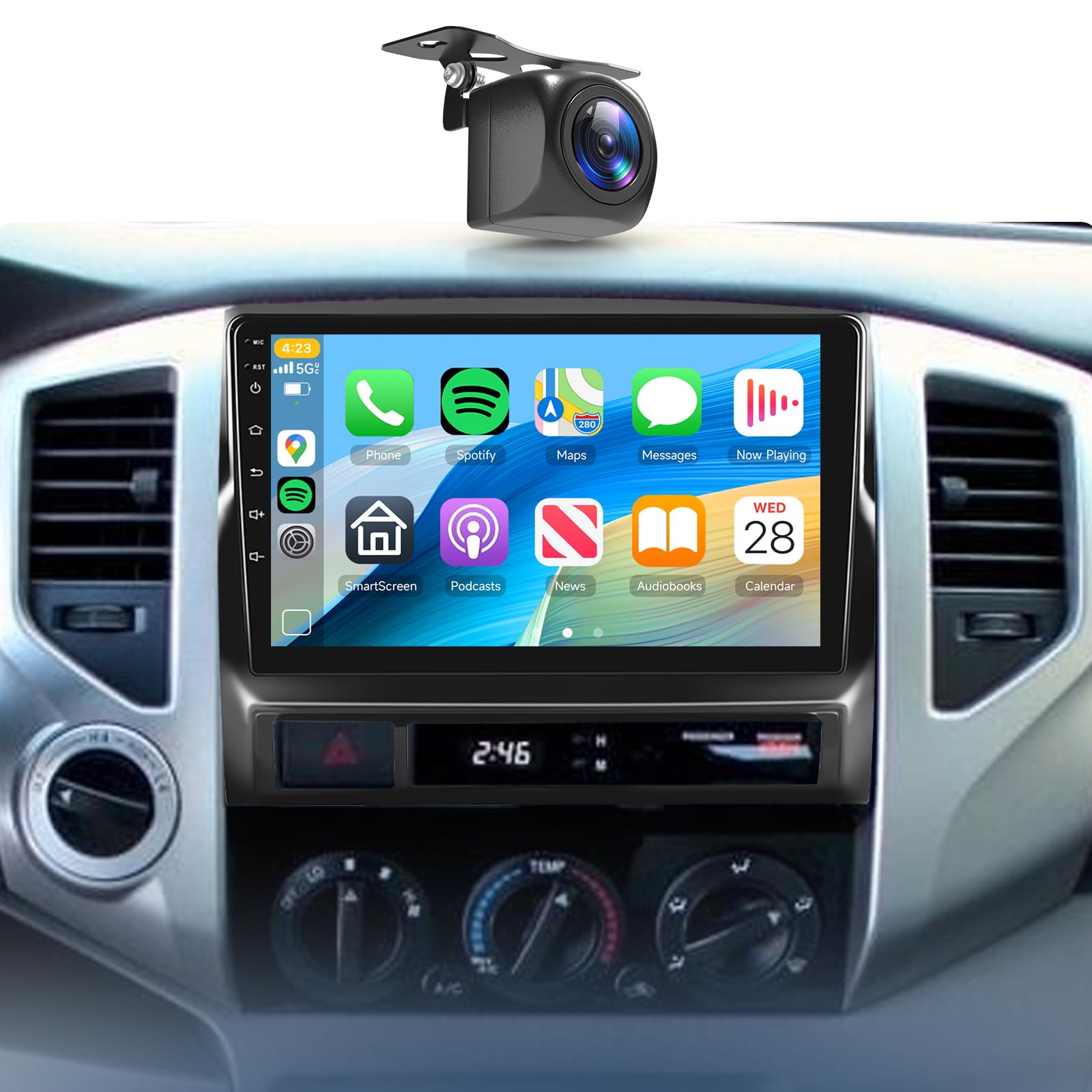 [2G+64G] for Toyota Tacoma 2005-2013 Car Radio with Wireless Carplay/Android Auto,Android Car Stereo 9" Touch Screen GPS Navigation WiFi Bluetooth FM/RDS Mirror Link SWC Backup Camera-image-12