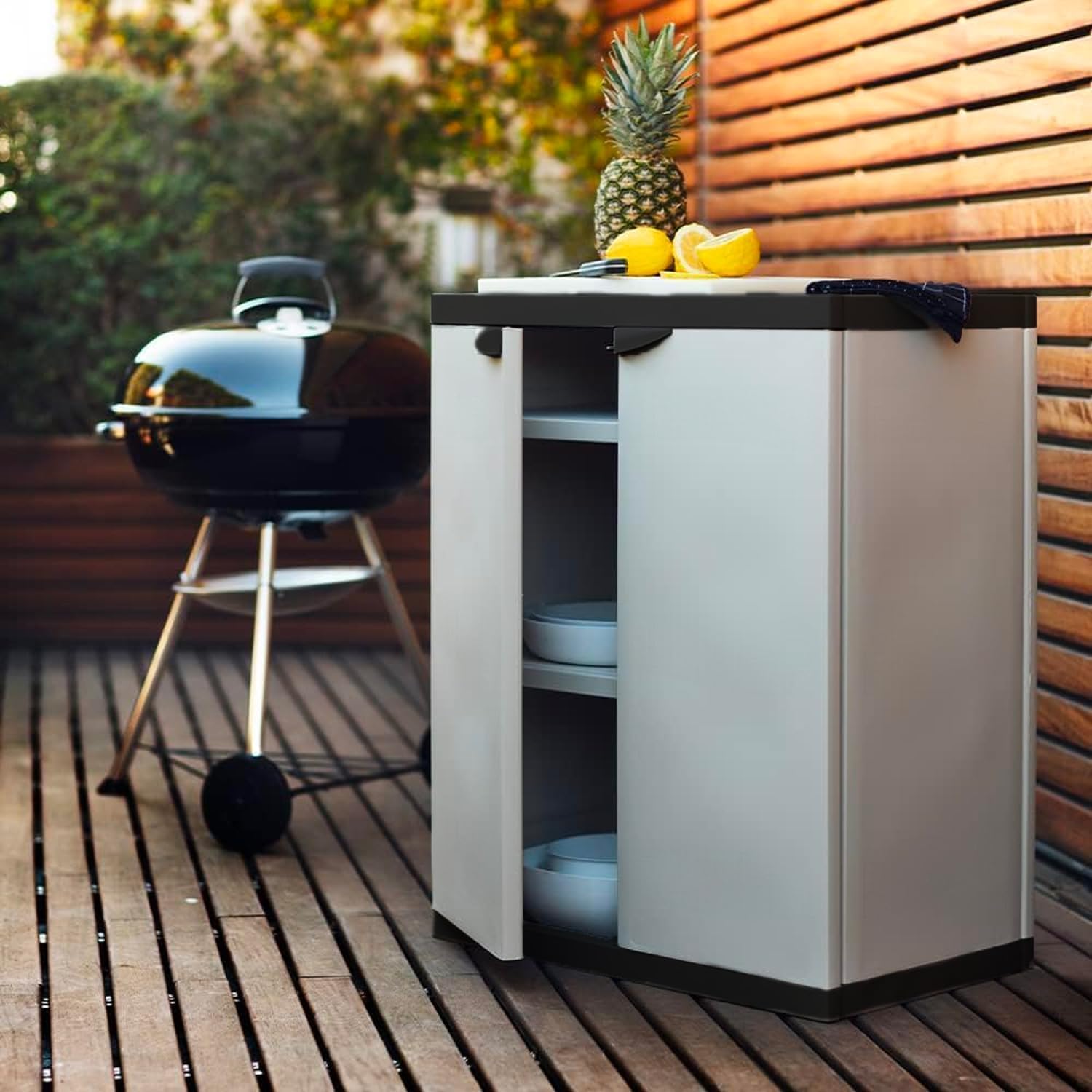 Avilia Armadio Modulare a 2 Ante Basso - Armadio per Interni ed Esterni Ideale per Organizzazione Attrezzi, in PVC, 68x39.5x85cm, Grigio