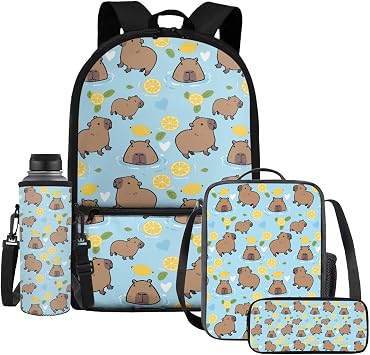 HUIACONG Capybara Backpack for Girls with Lucnh Box Kindergarten Elementary School Backpacks Set Little Girl Bookbag Age 6-8/8-10 Kids Lunchbox Pencil Case
