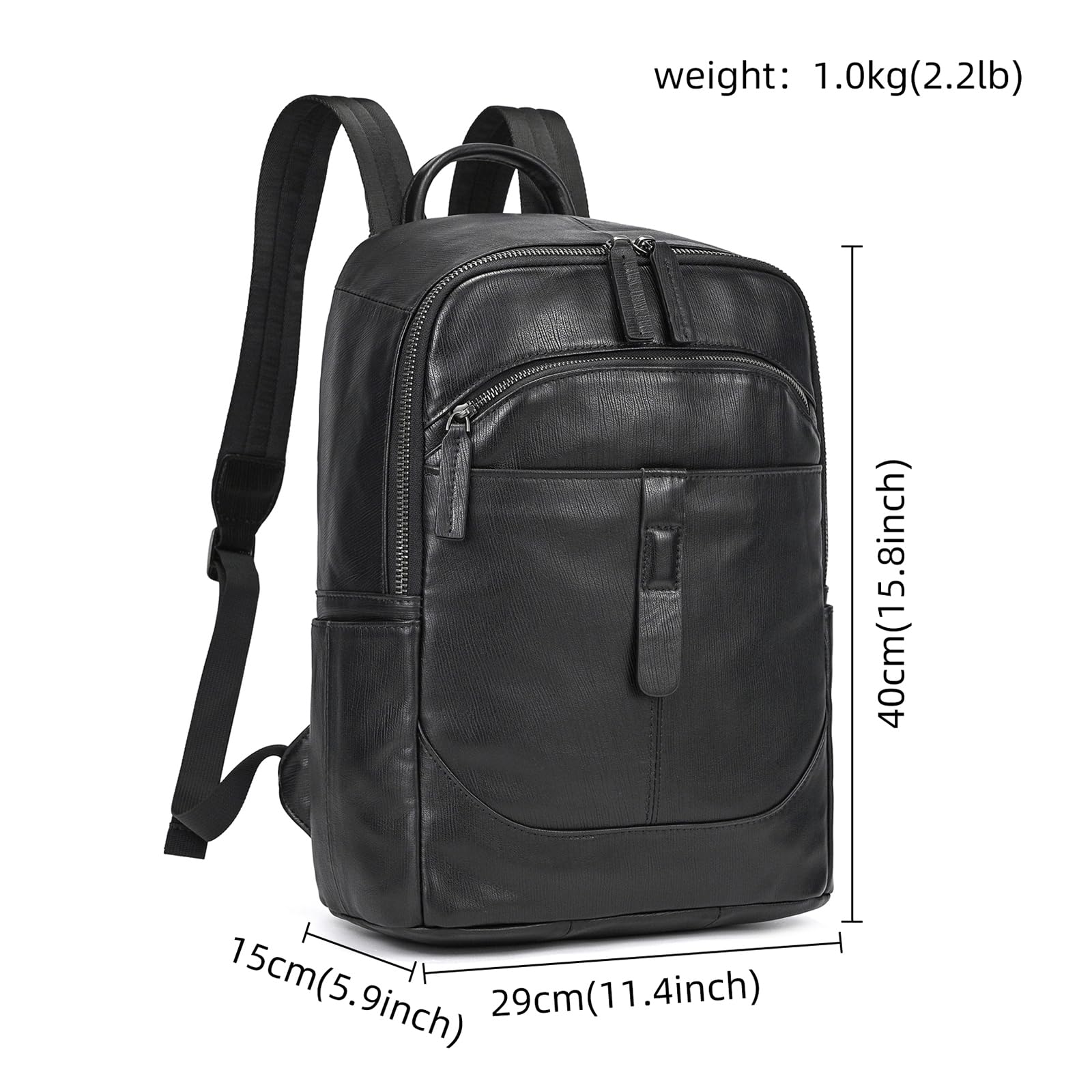 LUUFAN Borsa a tracolla in vera pelle per uomo, zaino casual con tasche multiple da 15,6 pollici, borsa per laptop per viaggi, lavoro all'aperto, nero