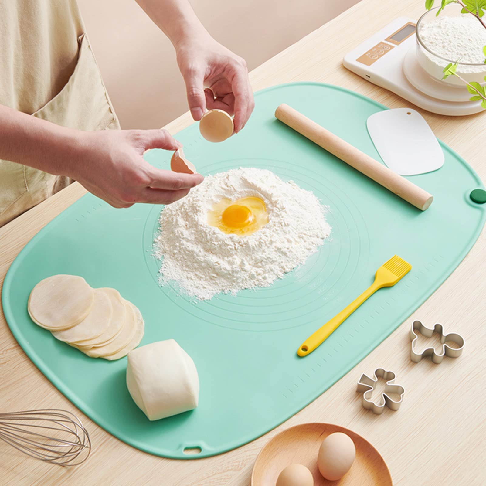Alfombrilla de silicona for repostería, alfombrilla for amasar montada en la pared, medición con escala, alfombrilla for mostrador, revestimiento for horno, bordes engrosados ​​para evitar derrames (