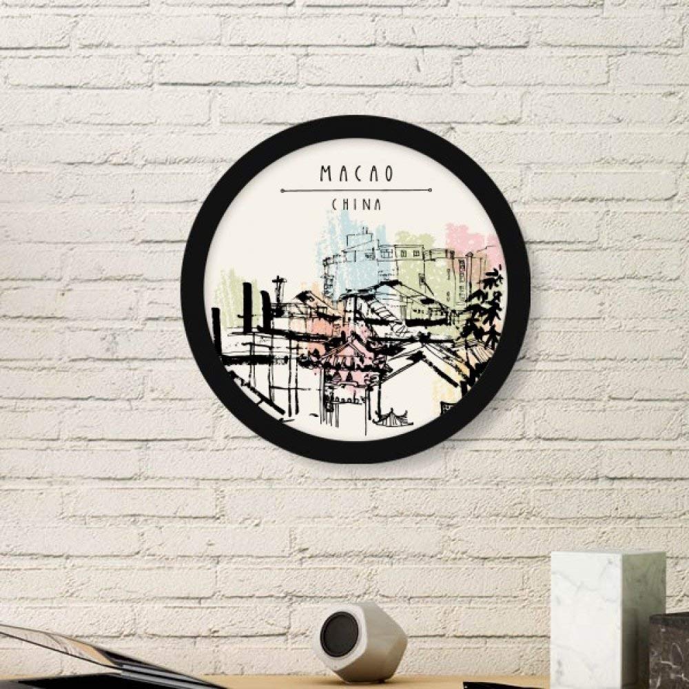 Cadeau original image ronde Macao Chine petit tableau decoratif cadre noir