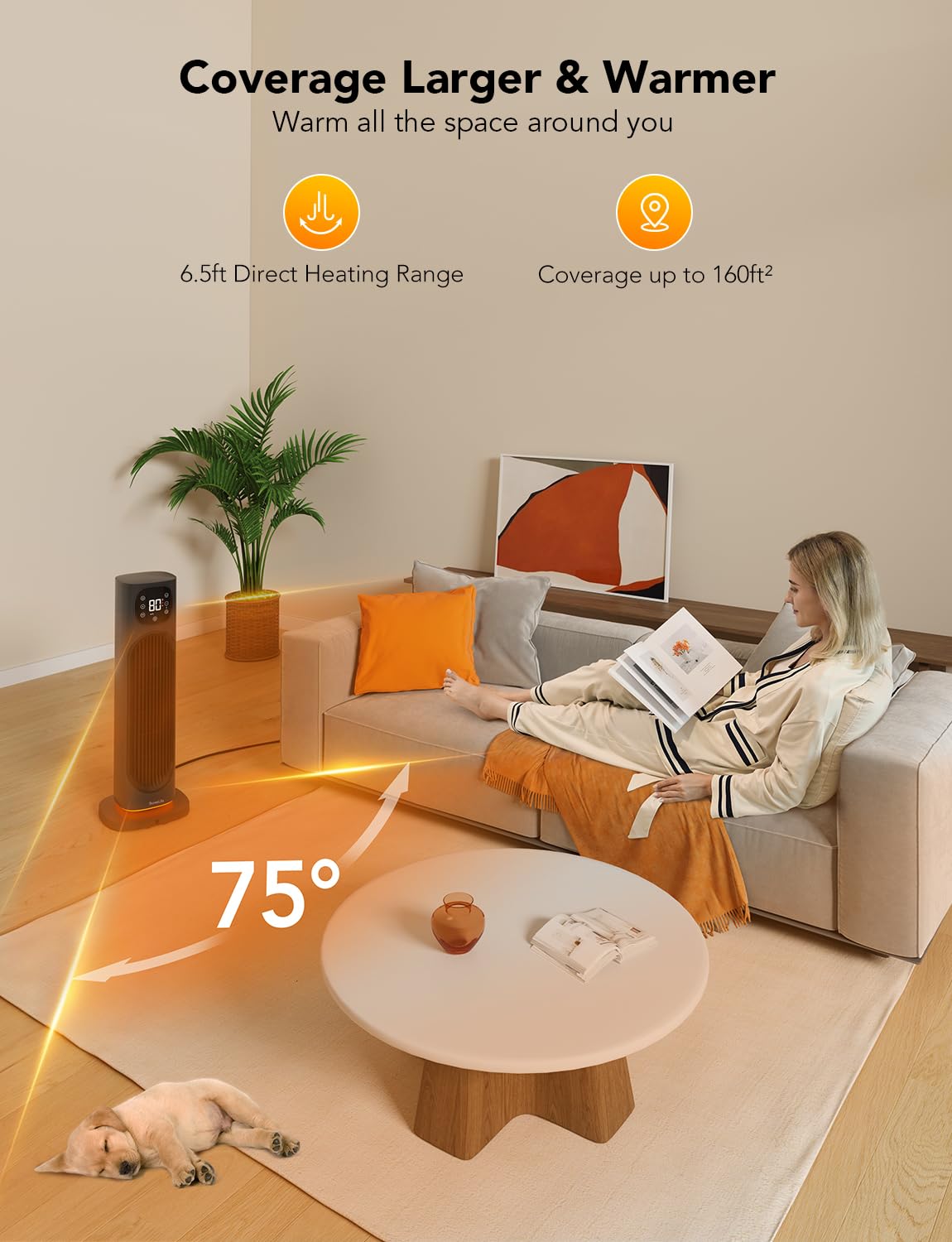Amazon.com: GoveeLife 24 Space Heater, 75° Oscillating Smart Electric  Heater with Thermostat, WiFi APP u0026 Voice Control, 4 Mode, 24H Timer, Night  Light, 1500W Tower Ceramic Heater for Indoor Use, Large Room :