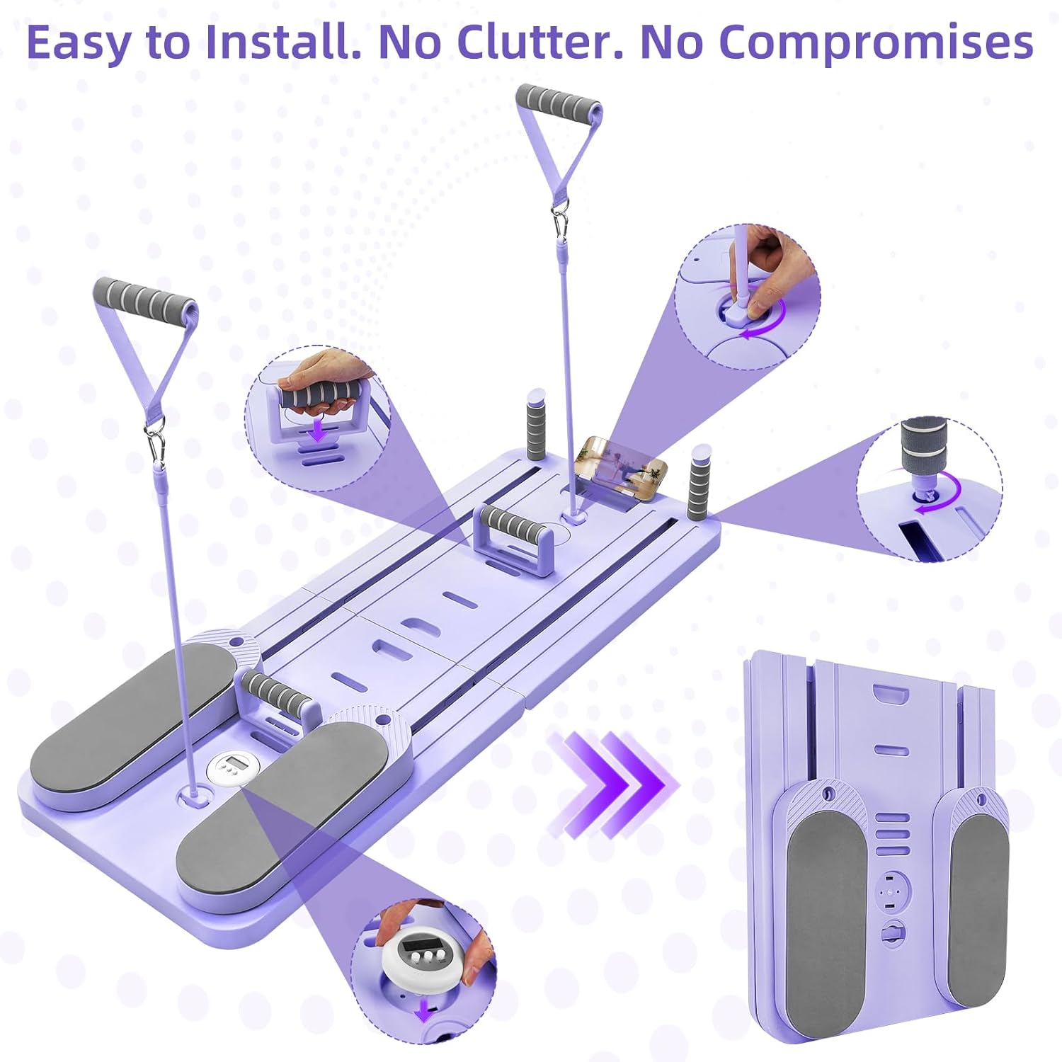 Pilates Board for Home Workout – Upgraded Foldable Pilates Reformer Board Set, Portable Pilates Reformer Machine with Resistance Bands, Ab Wheel & Push-Up Handles, All-in-One Home Pilates Equipment