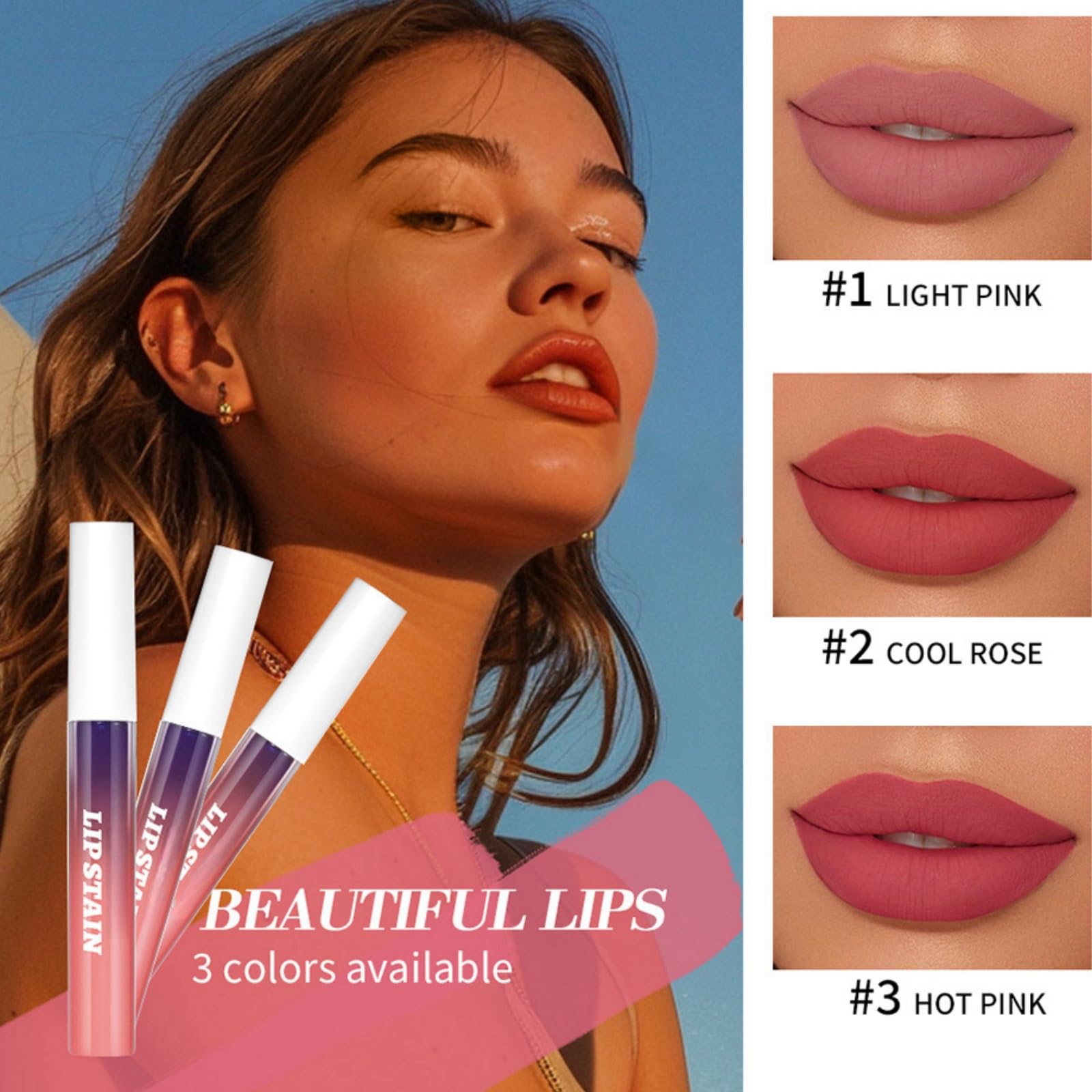 3pcs Lip Stain Peel Off,High Pigmented Longwear Peel Off,Matte Lip Stain,Lip Stain for Women Colorful Glossy Lipstick,Lip Tint Stain Long Lasting,Liquid Lipstick Makeup,Red Lip Gloss,Lip Liner Stain - Image 2
