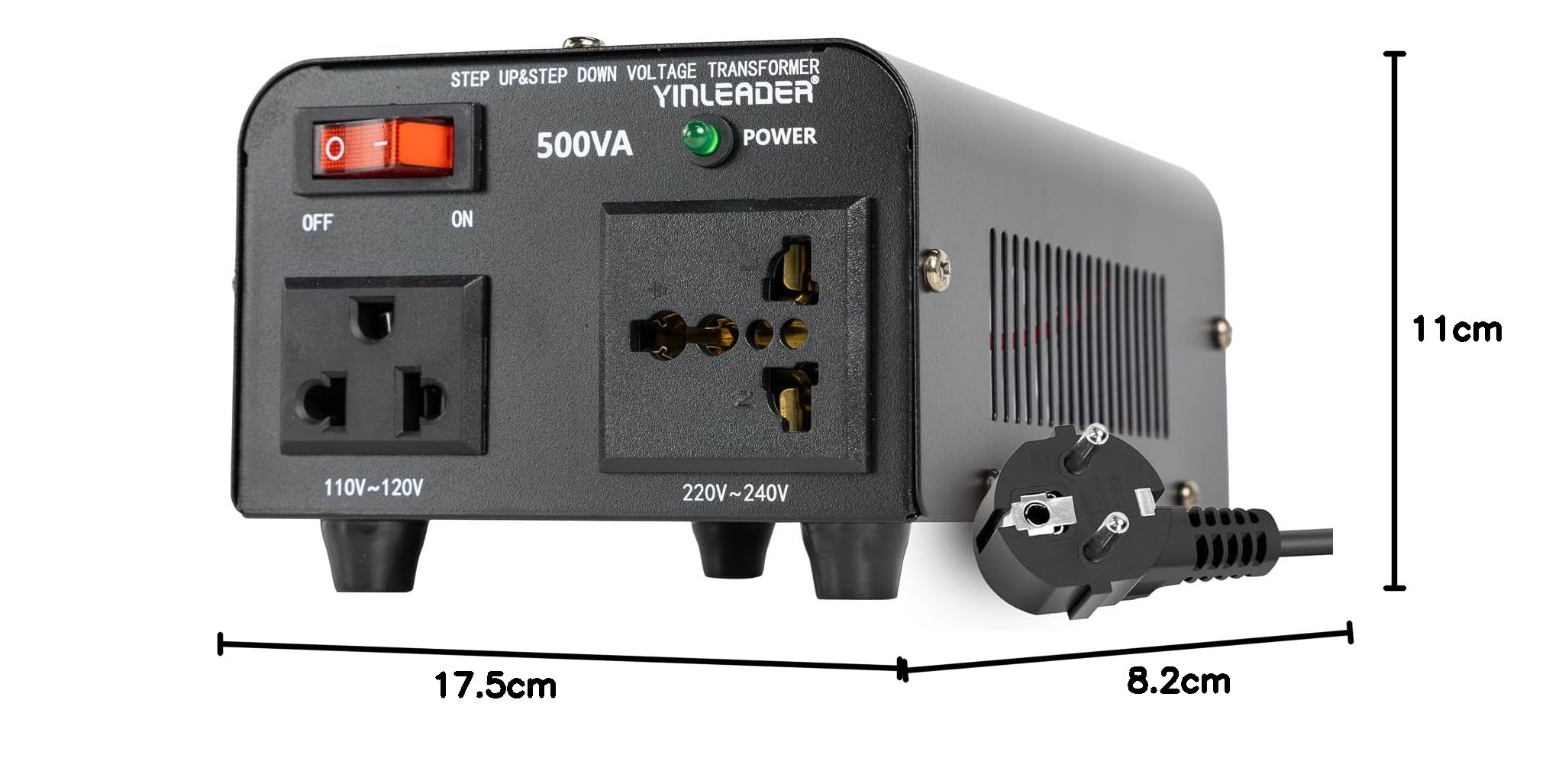 Yinleader 500 VA 230 V fino a 110 V USA Trasformatore di tensione a nucleo toroidale - Ingresso: 220 V / Uscita: 110 V e 220 V
