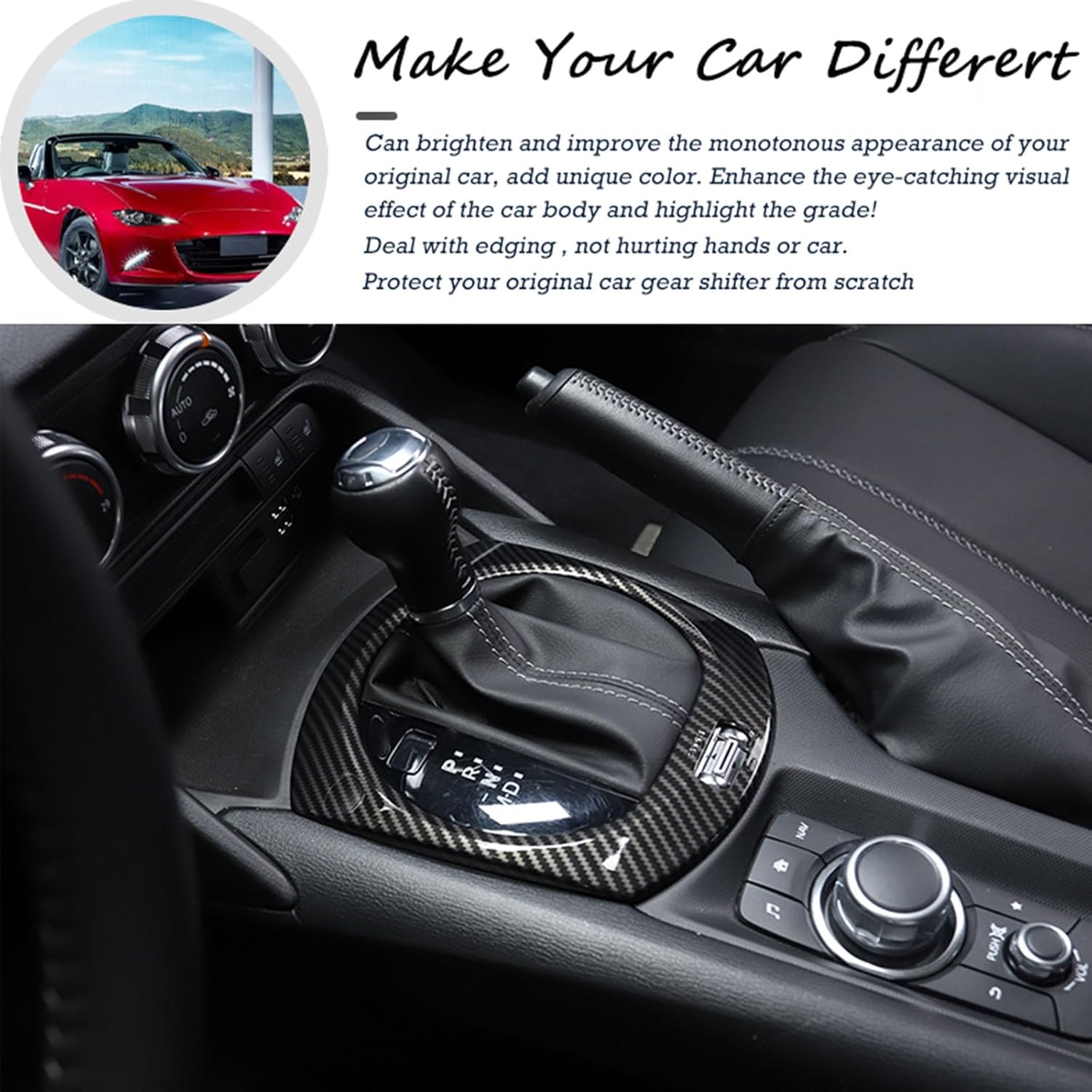 Car ABS Control Gears Panel Protective Cover molding Trims Stickers,Car Control Gears Frame Cover molding Trims Stickers Fit for Mazda MX-5 ND Fiat Abarth 124 2016-2025+ (Black Carbon Fiber)