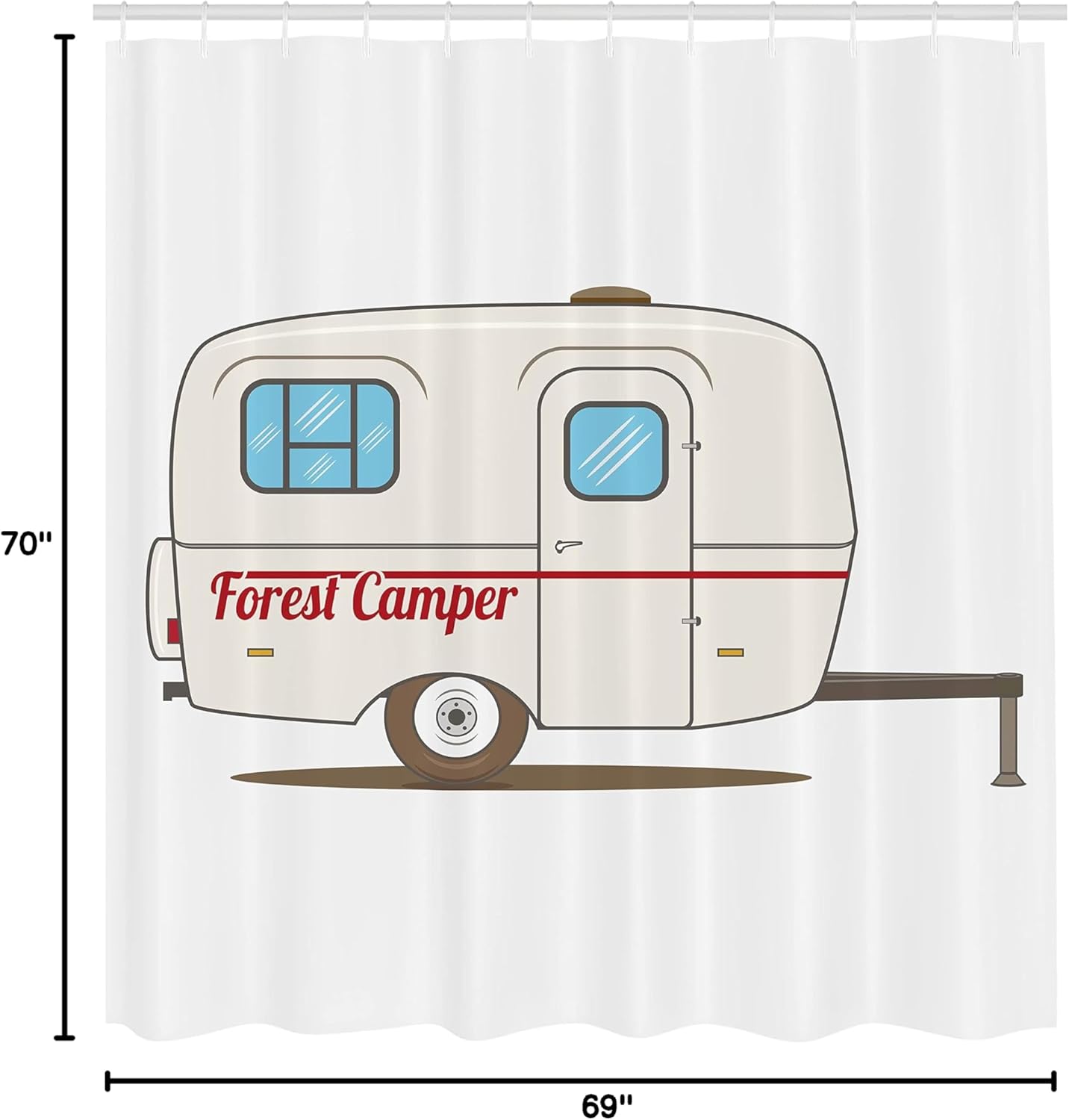 Ambesonne Camper Shower Curtain, Vintage Van Recreational Caravan Travelers Truck on The Road Retro Graphic Design, Cloth Fabric Bathroom Decor Set with Hooks, 69" W x 70" L, Beige White