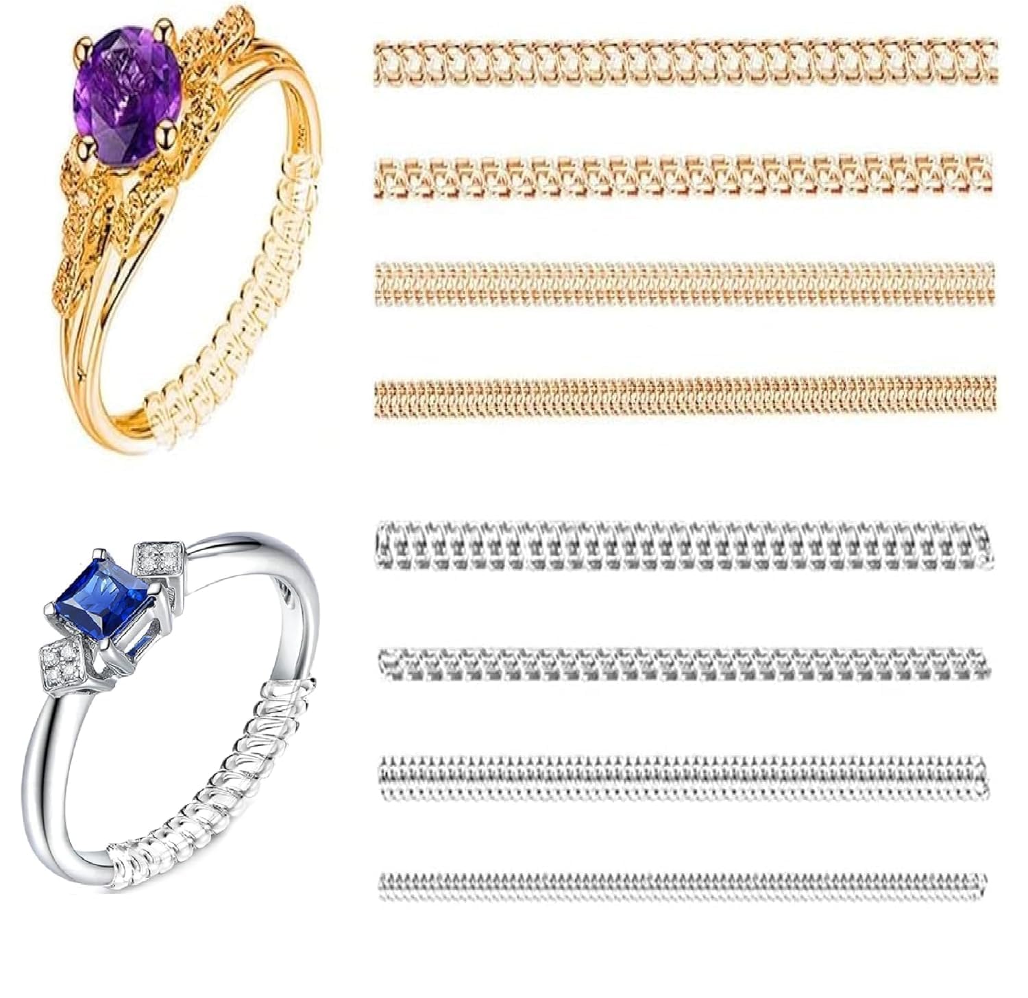 zugad Ring Size Adjuster for Loose Rings 4 Sizes Fit Almost Any Ring Spiral Silicone Invisible Tightener Set with Polishing Ring Guards for Women and Men.-picture-12