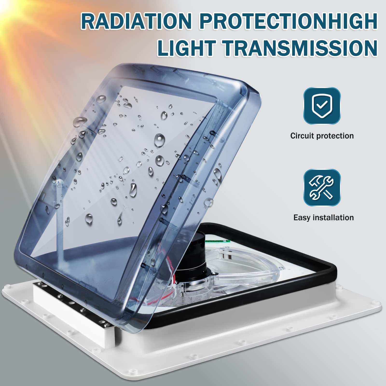 Ventilador De Techo Para Autocaravanas, Sensor De Lluvia, Ventilador De ExtraccióN Reversible Ultrasilencioso De 10 Velocidades, Mando A Distancia, Para Caravanas Y Autocaravanas