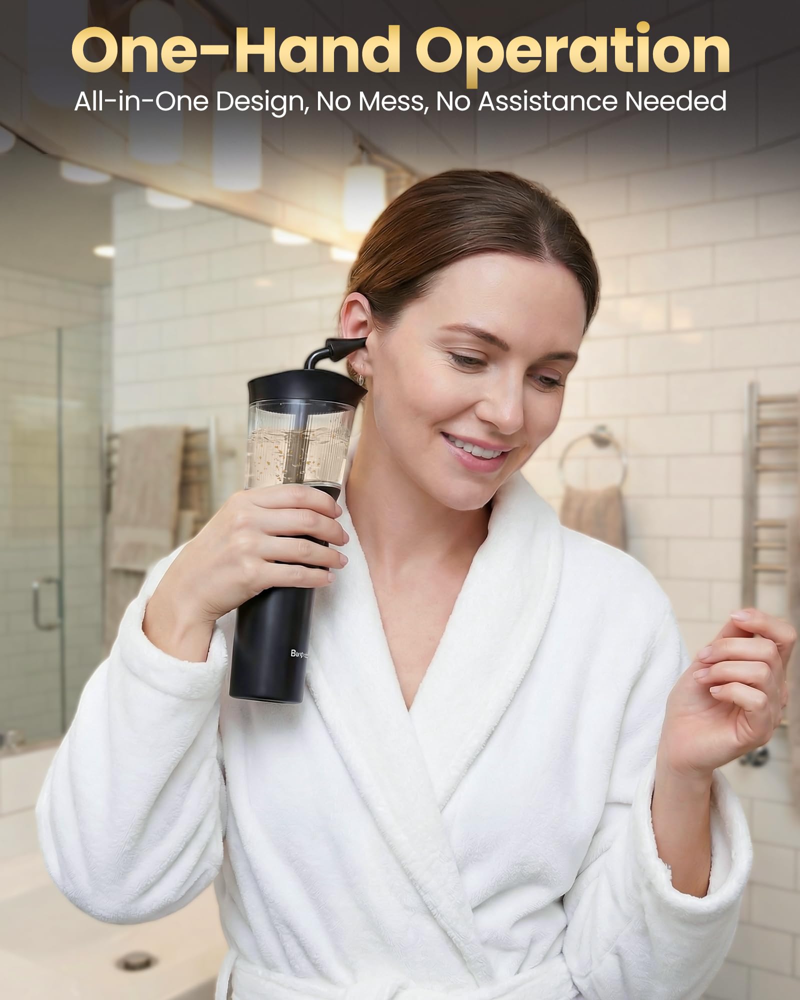 Nettoyeur Oreille Eau - Kit Nettoyage Oreille, Nettoyant pour Oreilles Adulte, Réservoir d'Eaux Usées Intégré, Silicone Souple, Opération à Une Main, Adapté à Un Usage Domestique