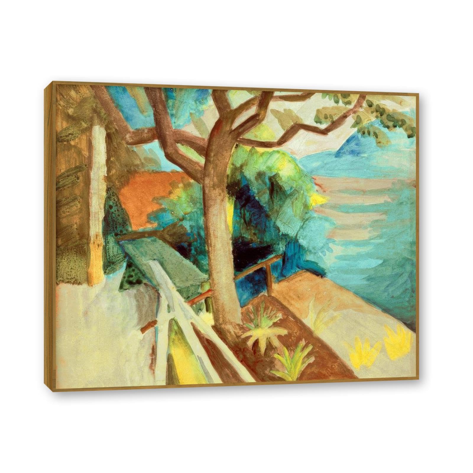 Impression sur toile Lakeside Sunset August Macke de qualité supérieure cadre teck