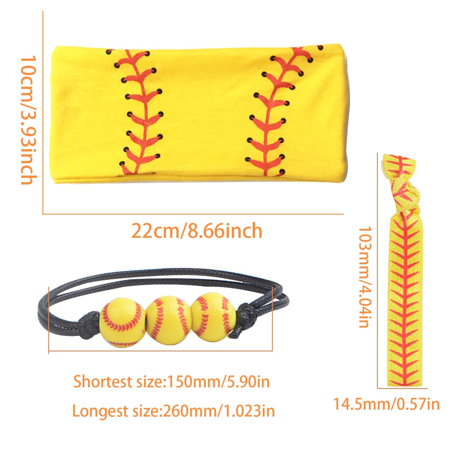 Juego de 10 diademas deportivas de béisbol y sóftbol, amarillas, transpirables, elásticas, para yoga, sóftbol, diadema con estampado de bolas, accesorios para el cabello y pulseras de pelota