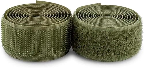 Cinta de gancho y bucle de 1 pulgada de ancho, color verde oliva, no adhesiva, 1 yarda de longitud, cinta de velcro de nailon verde, juego de