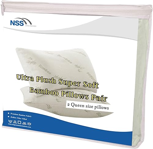 Almohadas de cama para dormir, paquete de 2 almohadas de viscosa tamaño Queen hechas de bambú, ultra suave, con rebote trasero, boca abajo,