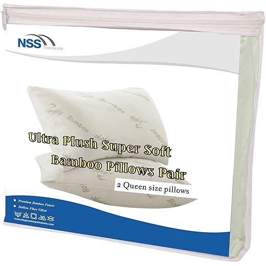Bed Pillows for Sleeping 2 Pack Queen Size Bamboo Ultra Soft Bounce Back Pair Soft Side Back Stomach Sleepers Pillows Down Alternative