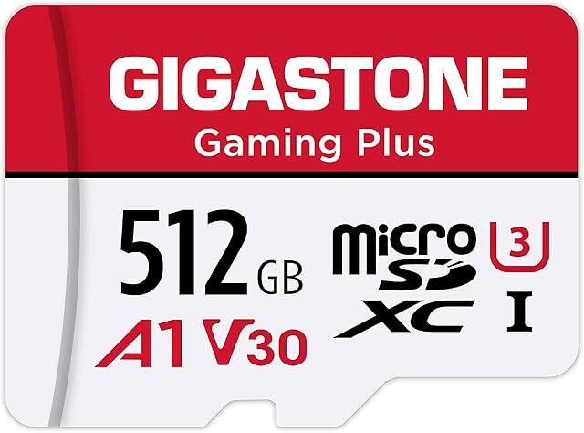 Gigastone 512GB Micro SD Card with SD Adapter + Mini-case, Gaming Plus, Nintendo-Switch Compatible, High Speed 100MB/s, 4K Video Recording, Micro SDXC UHS-I, A1 Run App, Class 10