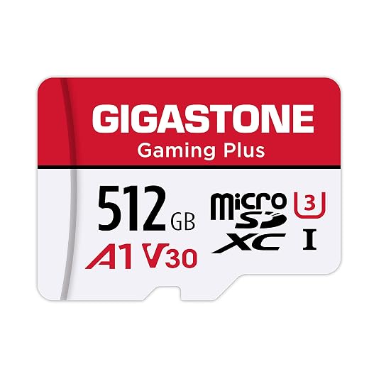 Gigastone 512GB Micro SD Card, Gaming Plus, Nintendo-Switch 1 Compatible, High Speed 100MB/s, 4K Video Recording, Micro SDXC UHS-I, A1 Run App, Class 10