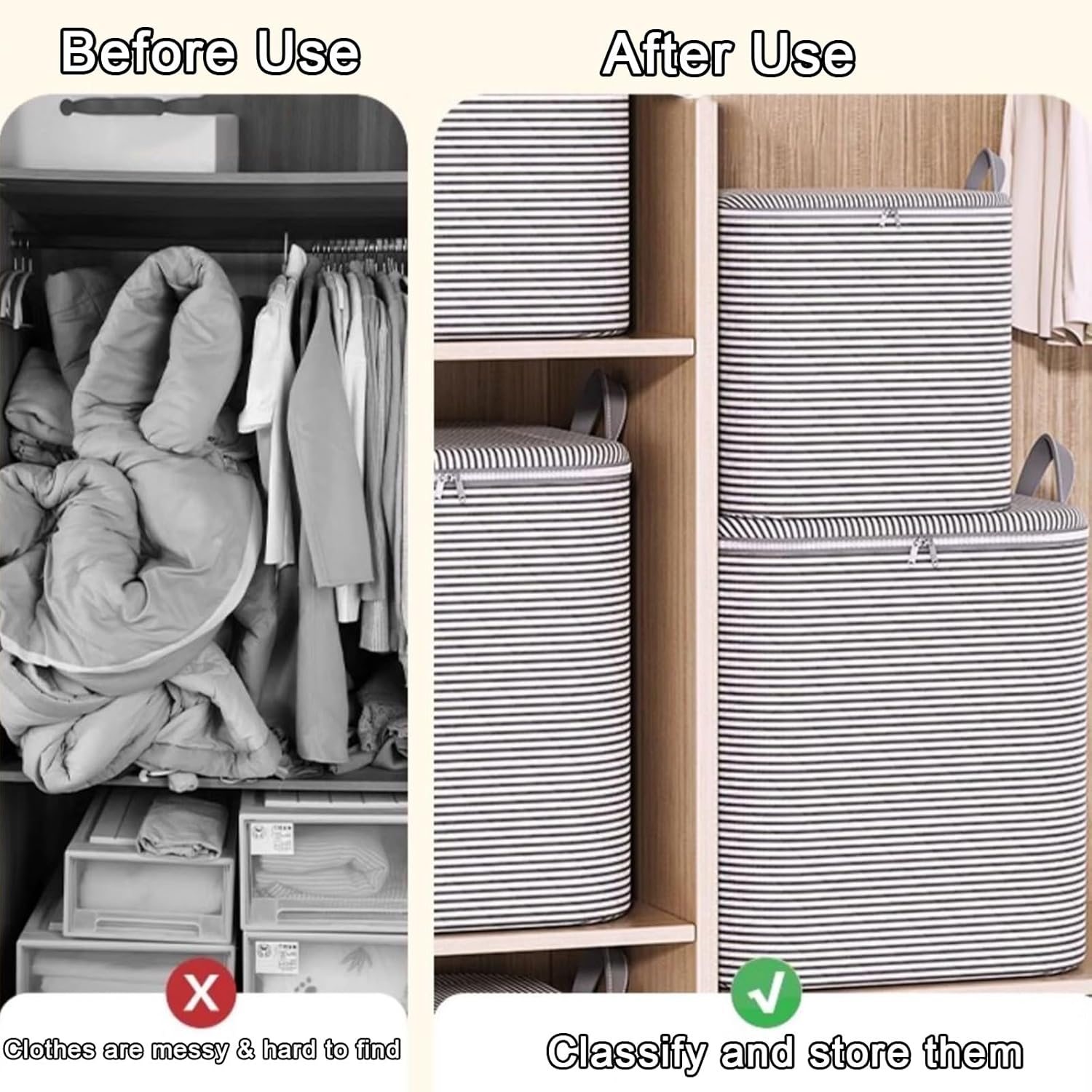 Large Storage Bags,Lidded Home Storage Bins Under-Bed Closet Storage Containers with Durable Handles Closet Clothes Organizer Containers Home Cubes Baskets(50 * 50 * 72cm)