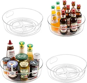 4 Pack Lazy Susan Organizer for Cabinet, Upgraded 11.5" Clear Turntable Organizer with Handles and Raised Edge, Rotating Lazy Susan Spice Storage for Kitchen, Pantry, Refrigerator, Bathroom, Table