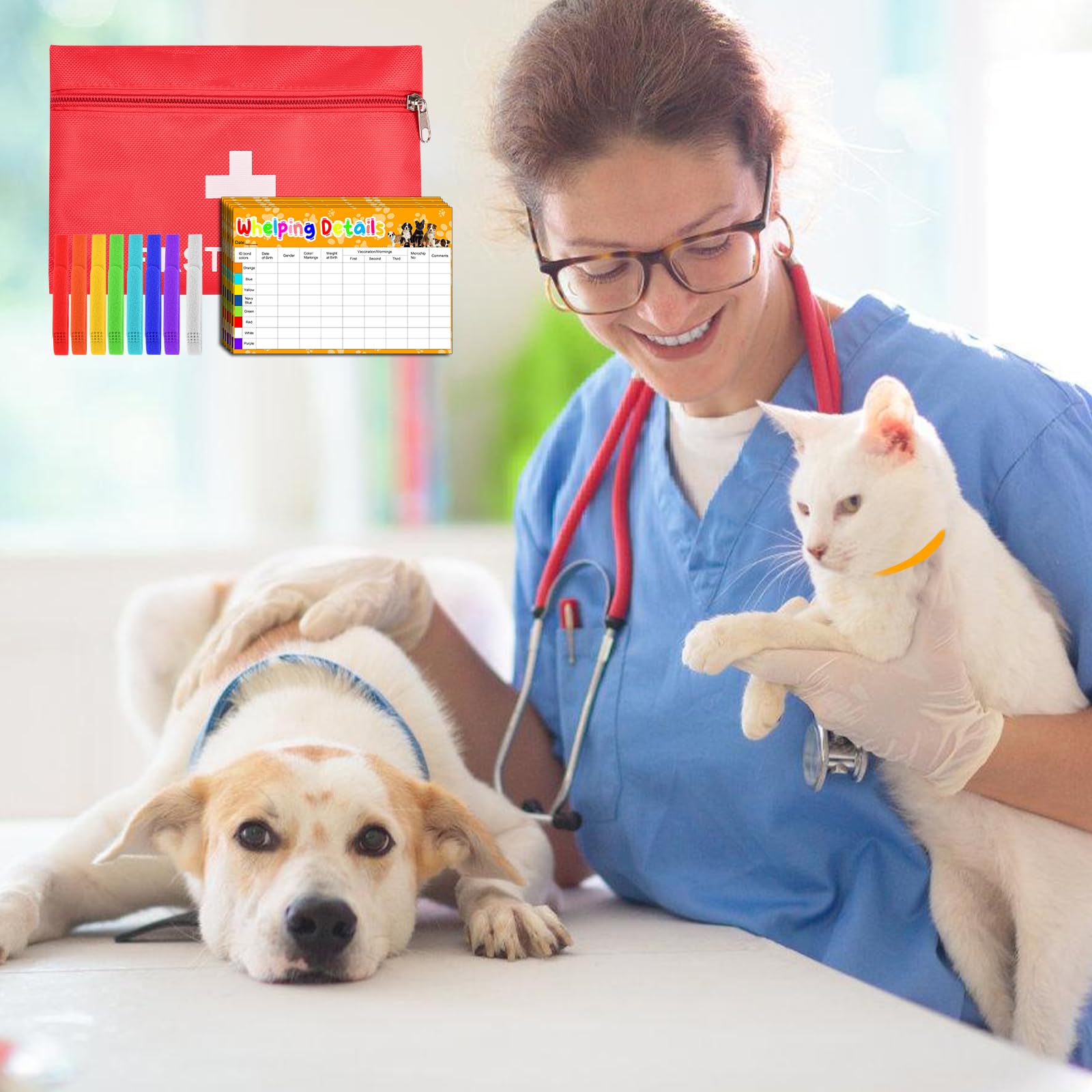 Puppy Kitten Whelping Kit Geburtshilfsmittel für Neugeborene Welpen und Kätzchen für die Haltung von Kätzchen Hunde Katzen Fütterung Sets Supplies umfasst Whelping Halsbänder Rekord