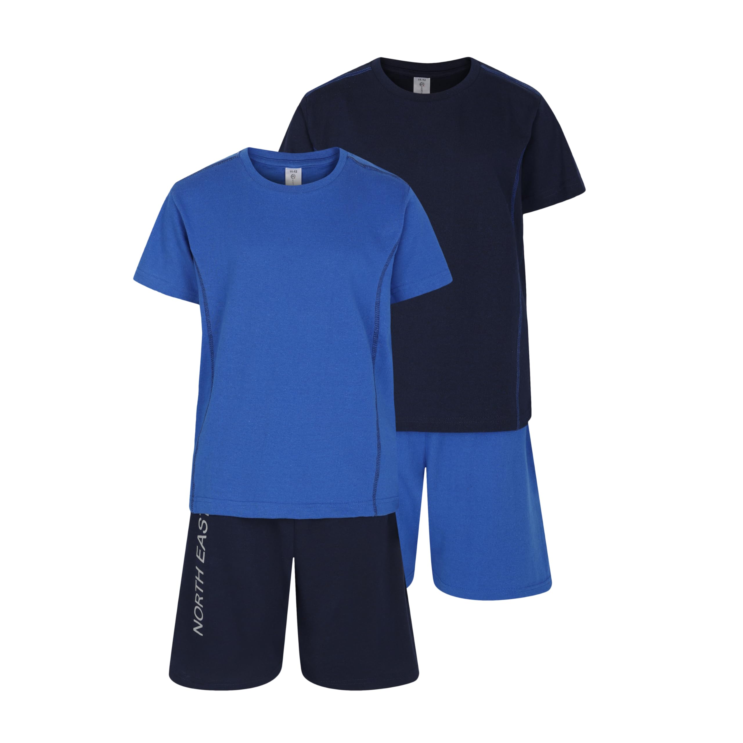 North East Boys 2 Pack Short Pyjamas Nightwear PJ Sets Twin Pack 9 to 16 Years (Ryl/Nvy 15/16)