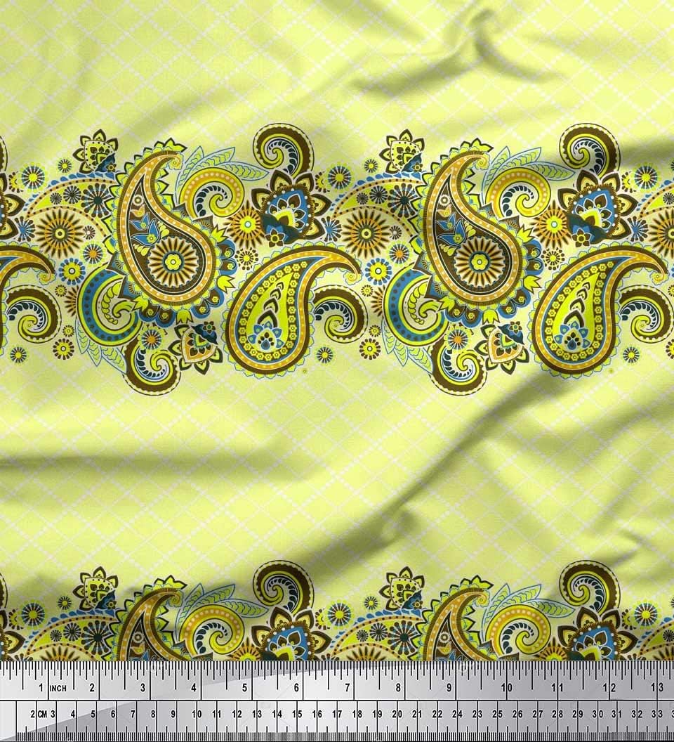 Soimoi Cotton Canvas | 42" Wide, Sold by The Yard | Paisley Pattern - Yellow | Durable Medium Weight Fabric for Bags, Curtains, Crafts & Décor