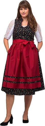 Ulla Popken Scattered Flower Button Placket Pocket Dirndl Vestido, Negro, 50 par