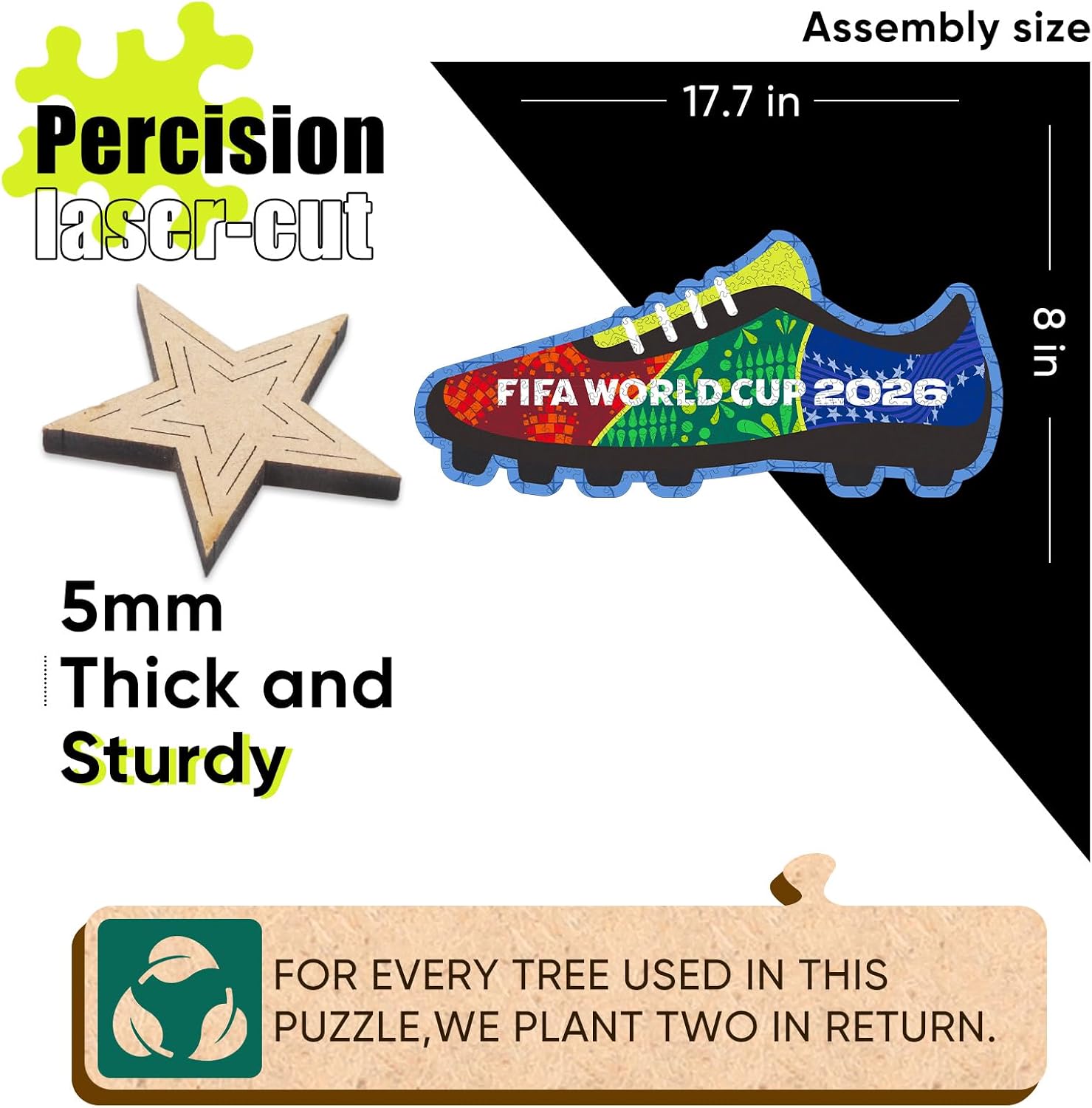 FIFA World Cup 2026 Wooden Puzzles for Kids & Adults, FWC 26 Boot 200 Pieces, Unique Shape Jigsaw Puzzle, 5MM Thick, Officially Licensed Product, 17.7x8 Inch