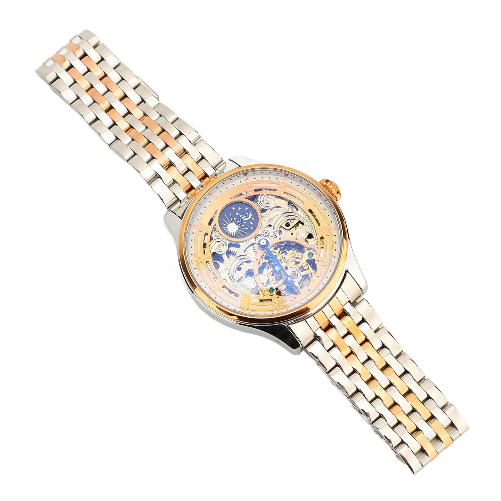Brrnoo Tourbillon-Mechanische Uhr, Herren-Luxus-Skelett-Automatik-Mechanische-Armbanduhr, Tourbillon, Freiliegendes Uhrwerkszifferblatt, Mondphrase, Wasserdicht
