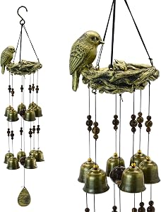 Carillon éolien en nid d'oiseau, carillons d'oiseaux avec 12 cloches pour un cadeau de la mère bien-aimée, cloches décoratives suspendues pour le jardin extérieur, le jardin arrière, la décoration de la maison