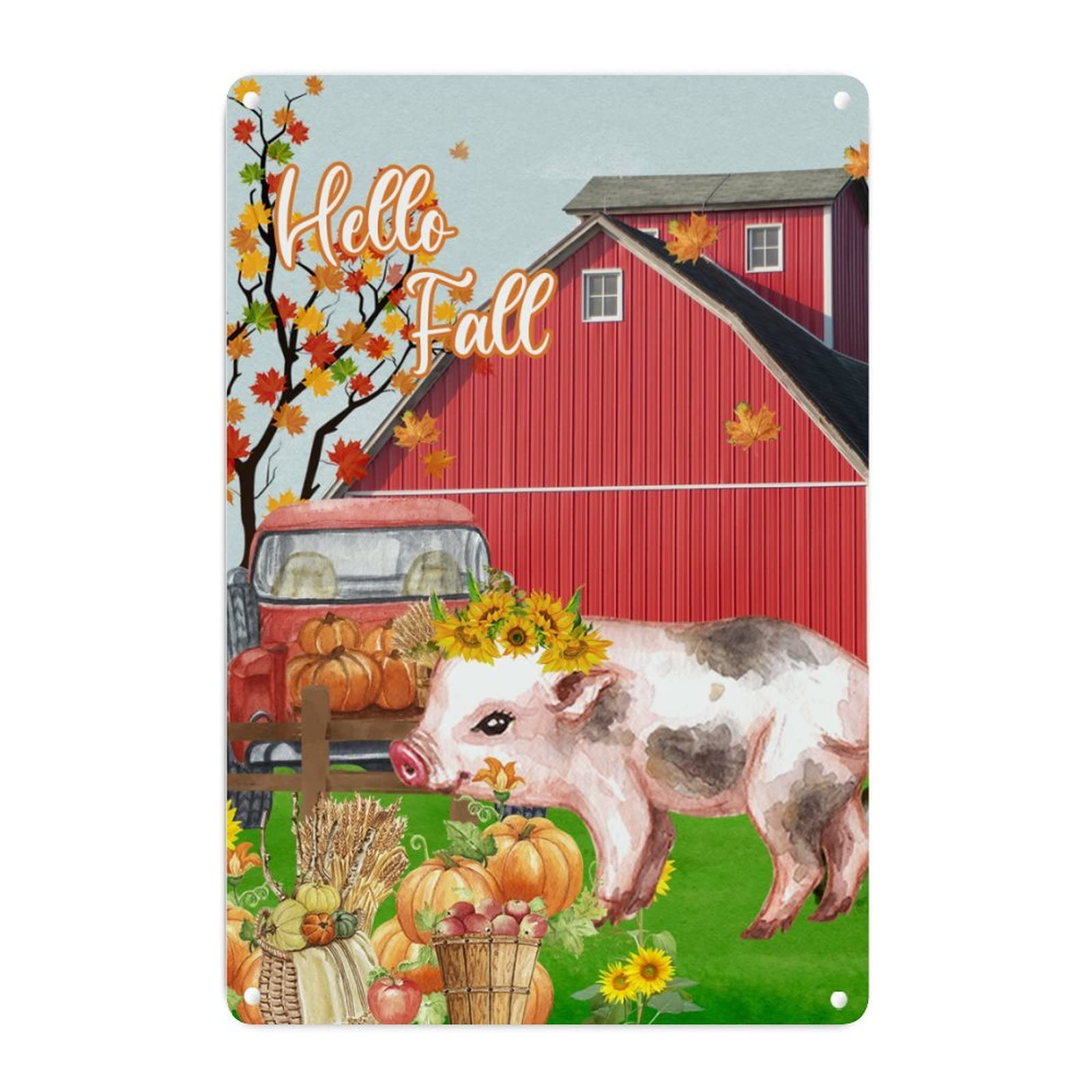 Plaque métal Hello Fall souvenir d'automne et grange rustique