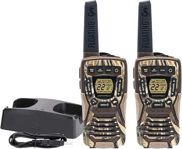 Cobra ACXT1035R FLT CAMO Waterproof Walkie Talkies - Rechargeable, Floats, 22 Channels, Long Range 37-Mile Two-Way Radio Set (2-Pack)